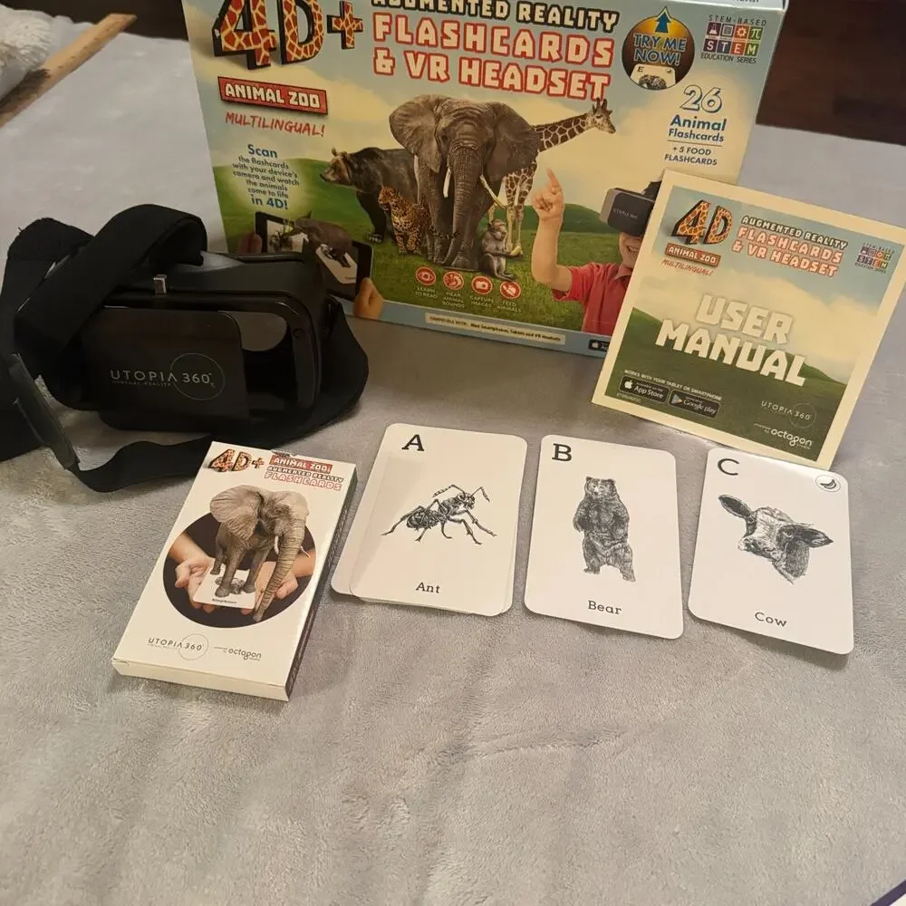 ETVRARZOO 4D+ Utopia 360 VR‎ Headset & Animal Zoo Augmented Reality Cards